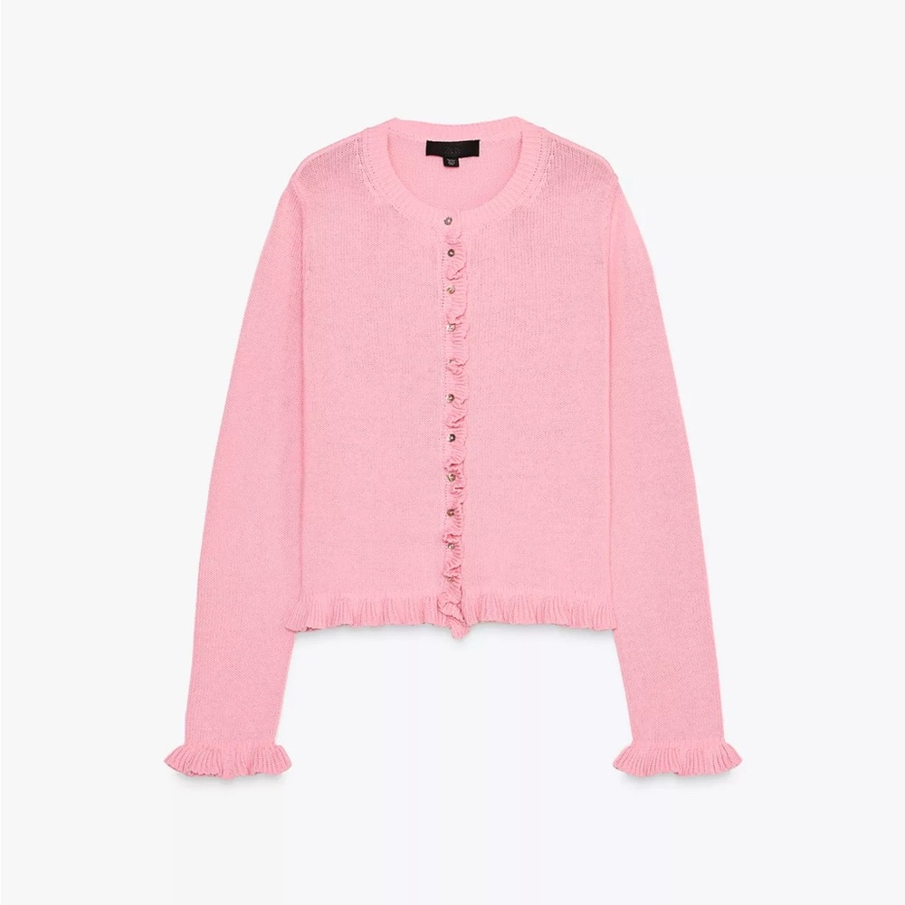 Zara Pink Ruffled Cardigan, Size M, EUC